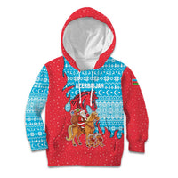Azerbaijan Christmas Kid Hoodie with Santa Riding Horse Red Flame Motif and Blue Islamic Pattern Design - Wonder Print Shop