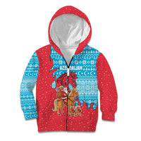 Azerbaijan Christmas Kid Hoodie with Santa Riding Horse Red Flame Motif and Blue Islamic Pattern Design - Wonder Print Shop