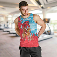 Azerbaijan Christmas Men Tank Top with Santa Riding Horse Red Flame Motif and Blue Islamic Pattern Design - Wonder Print Shop