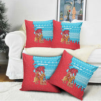 Azerbaijan Christmas Pillow Cover with Santa Riding Horse Red Flame Motif and Blue Islamic Pattern Design - Wonder Print Shop