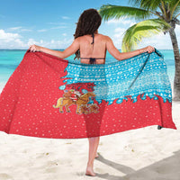 Azerbaijan Christmas Sarong with Santa Riding Horse Red Flame Motif and Blue Islamic Pattern Design - Wonder Print Shop