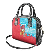 Azerbaijan Christmas Shoulder Handbag with Santa Riding Horse Red Flame Motif and Blue Islamic Pattern Design - Wonder Print Shop