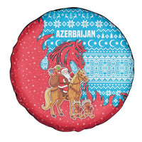 Azerbaijan Christmas Spare Tire Cover with Santa Riding Horse Red Flame Motif and Blue Islamic Pattern Design - Wonder Print Shop