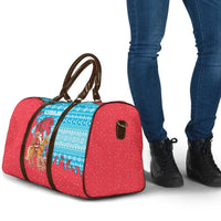 Azerbaijan Christmas Travel Bag with Santa Riding Horse Red Flame Motif and Blue Islamic Pattern Design - Wonder Print Shop