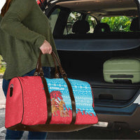 Azerbaijan Christmas Travel Bag with Santa Riding Horse Red Flame Motif and Blue Islamic Pattern Design - Wonder Print Shop