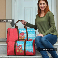 Azerbaijan Christmas Travel Bag with Santa Riding Horse Red Flame Motif and Blue Islamic Pattern Design - Wonder Print Shop