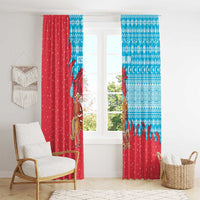 Azerbaijan Christmas Window Curtain with Santa Riding Horse Red Flame Motif and Blue Islamic Pattern Design - Wonder Print Shop