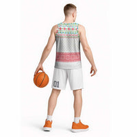 Azerbaijan Christmas Basketball Jersey with Baku Skyline Azerbaijan Flag and Red Green Snowflake Pattern Design - Wonder Print Shop
