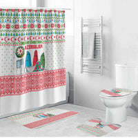 Azerbaijan Christmas Bathroom Set with Baku Skyline Azerbaijan Flag and Red Green Snowflake Pattern Design - Wonder Print Shop