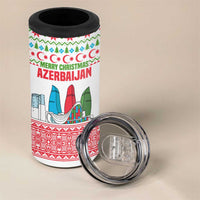 Azerbaijan Christmas 4 in 1 Can Cooler Tumbler with Baku Skyline Azerbaijan Flag and Red Green Snowflake Pattern Design - Wonder Print Shop