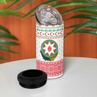 Azerbaijan Christmas 4 in 1 Can Cooler Tumbler with Baku Skyline Azerbaijan Flag and Red Green Snowflake Pattern Design - Wonder Print Shop