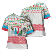 Azerbaijan Christmas Cross Shoulder Shirt with Baku Skyline Azerbaijan Flag and Red Green Snowflake Pattern Design - Wonder Print Shop