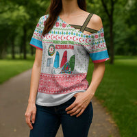 Azerbaijan Christmas Cross Shoulder Shirt with Baku Skyline Azerbaijan Flag and Red Green Snowflake Pattern Design - Wonder Print Shop