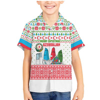 Azerbaijan Christmas Family Matching Mermaid Dress and Hawaiian Shirt with Baku Skyline Azerbaijan Flag and Red Green Snowflake Pattern Design - Wonder Print Shop