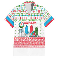 Azerbaijan Christmas Family Matching Off The Shoulder Long Sleeve Dress and Hawaiian Shirt with Baku Skyline Azerbaijan Flag and Red Green Snowflake Pattern Design - Wonder Print Shop