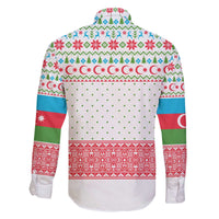 Azerbaijan Christmas Family Matching Off The Shoulder Long Sleeve Dress and Hawaiian Shirt with Baku Skyline Azerbaijan Flag and Red Green Snowflake Pattern Design - Wonder Print Shop