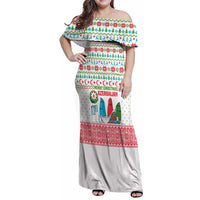 Azerbaijan Christmas Family Matching Off Shoulder Maxi Dress and Hawaiian Shirt with Baku Skyline Azerbaijan Flag and Red Green Snowflake Pattern Design - Wonder Print Shop