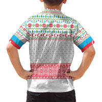 Azerbaijan Christmas Family Matching Off Shoulder Short Dress and Hawaiian Shirt with Baku Skyline Azerbaijan Flag and Red Green Snowflake Pattern Design - Wonder Print Shop