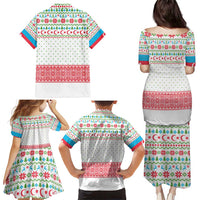 Azerbaijan Christmas Family Matching Puletasi and Hawaiian Shirt with Baku Skyline Azerbaijan Flag and Red Green Snowflake Pattern Design - Wonder Print Shop