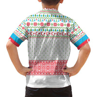 Azerbaijan Christmas Family Matching Short Sleeve Bodycon Dress and Hawaiian Shirt with Baku Skyline Azerbaijan Flag and Red Green Snowflake Pattern Design - Wonder Print Shop