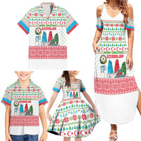 Azerbaijan Christmas Family Matching Summer Maxi Dress and Hawaiian Shirt with Baku Skyline Azerbaijan Flag and Red Green Snowflake Pattern Design - Wonder Print Shop