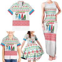 Azerbaijan Christmas Family Matching Tank Maxi Dress and Hawaiian Shirt with Baku Skyline Azerbaijan Flag and Red Green Snowflake Pattern Design - Wonder Print Shop