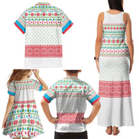 Azerbaijan Christmas Family Matching Tank Maxi Dress and Hawaiian Shirt with Baku Skyline Azerbaijan Flag and Red Green Snowflake Pattern Design - Wonder Print Shop