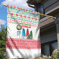 Azerbaijan Christmas Garden Flag with Baku Skyline Azerbaijan Flag and Red Green Snowflake Pattern Design - Wonder Print Shop