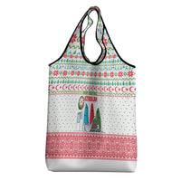 Azerbaijan Christmas Grocery Bag with Baku Skyline Azerbaijan Flag and Red Green Snowflake Pattern Design - Wonder Print Shop