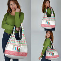 Azerbaijan Christmas Grocery Bag with Baku Skyline Azerbaijan Flag and Red Green Snowflake Pattern Design - Wonder Print Shop