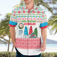 Azerbaijan Christmas Hawaiian Shirt with Baku Skyline Azerbaijan Flag and Red Green Snowflake Pattern Design - Wonder Print Shop