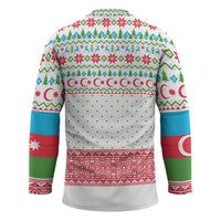 Azerbaijan Christmas Hockey Jersey with Baku Skyline Azerbaijan Flag and Red Green Snowflake Pattern Design - Wonder Print Shop