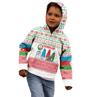 Azerbaijan Christmas Kid Hoodie with Baku Skyline Azerbaijan Flag and Red Green Snowflake Pattern Design - Wonder Print Shop