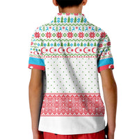Azerbaijan Christmas Kid Polo Shirt with Baku Skyline Azerbaijan Flag and Red Green Snowflake Pattern Design - Wonder Print Shop