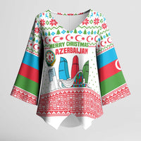 Azerbaijan Christmas Kimono Sleeve Blouse with Baku Skyline Azerbaijan Flag and Red Green Snowflake Pattern Design - Wonder Print Shop