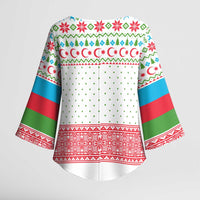 Azerbaijan Christmas Kimono Sleeve Blouse with Baku Skyline Azerbaijan Flag and Red Green Snowflake Pattern Design - Wonder Print Shop