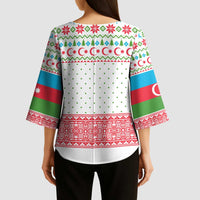 Azerbaijan Christmas Kimono Sleeve Blouse with Baku Skyline Azerbaijan Flag and Red Green Snowflake Pattern Design - Wonder Print Shop