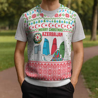 Azerbaijan Christmas Knitted V-Neck Vest with Baku Skyline Azerbaijan Flag and Red Green Snowflake Pattern Design - Wonder Print Shop