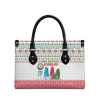 Azerbaijan Christmas Leather Bag with Baku Skyline Azerbaijan Flag and Red Green Snowflake Pattern Design - Wonder Print Shop