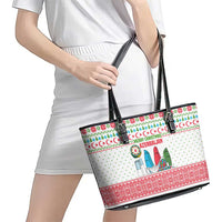 Azerbaijan Christmas Leather Tote Bag with Baku Skyline Azerbaijan Flag and Red Green Snowflake Pattern Design - Wonder Print Shop