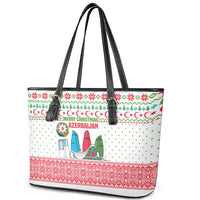 Azerbaijan Christmas Leather Tote Bag with Baku Skyline Azerbaijan Flag and Red Green Snowflake Pattern Design - Wonder Print Shop