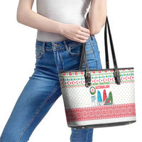 Azerbaijan Christmas Leather Tote Bag with Baku Skyline Azerbaijan Flag and Red Green Snowflake Pattern Design - Wonder Print Shop