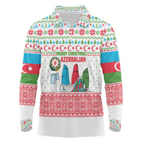 Azerbaijan Christmas Long Sleeve Polo Shirt with Baku Skyline Azerbaijan Flag and Red Green Snowflake Pattern Design - Wonder Print Shop