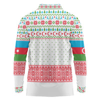 Azerbaijan Christmas Long Sleeve Polo Shirt with Baku Skyline Azerbaijan Flag and Red Green Snowflake Pattern Design - Wonder Print Shop