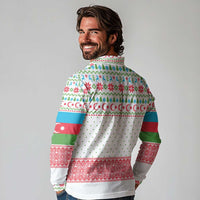 Azerbaijan Christmas Long Sleeve Polo Shirt with Baku Skyline Azerbaijan Flag and Red Green Snowflake Pattern Design - Wonder Print Shop