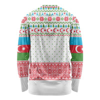 Azerbaijan Christmas Long Sleeve Shirt with Baku Skyline Azerbaijan Flag and Red Green Snowflake Pattern Design - Wonder Print Shop