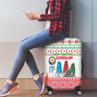 Azerbaijan Christmas Luggage Cover with Baku Skyline Azerbaijan Flag and Red Green Snowflake Pattern Design - Wonder Print Shop