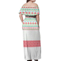 Azerbaijan Christmas Off Shoulder Maxi Dress with Baku Skyline Azerbaijan Flag and Red Green Snowflake Pattern Design - Wonder Print Shop