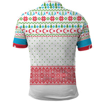 Azerbaijan Christmas Polo Shirt with Baku Skyline Azerbaijan Flag and Red Green Snowflake Pattern Design - Wonder Print Shop