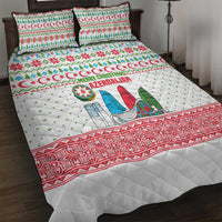 Azerbaijan Christmas Quilt Bed Set with Baku Skyline Azerbaijan Flag and Red Green Snowflake Pattern Design - Wonder Print Shop